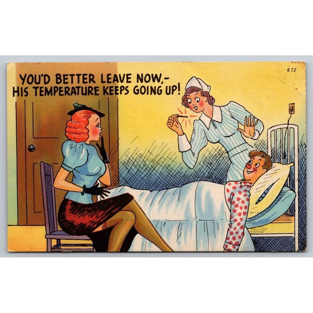 Vintage Comic Postcard Tichnor Bros 672 Nurse Patient Humor Smooth Finish Unused